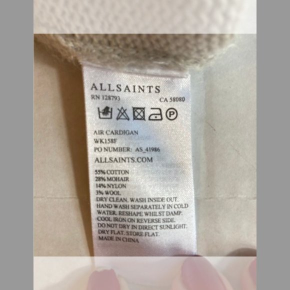 ALL SAINTS All Saints Cardigan Cotton/Mohair Sweater Light Gray/Cream XS Small - Picture 5 of 10